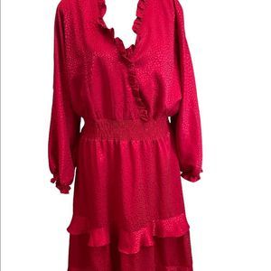 Emma & Michele Red Ruffle Flattering Dress